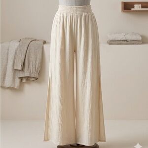 Elegant Cream Wide-Leg Women's Pants